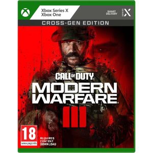 Na obrazku widać pudełko gry Call Of Duty Modern Warfare 3 na konsoleXbox Series X Xbox One . Na ilustracji widać żołnierza na czerwonym tle. Na środku znajduje się tytuł gry Call Of Duty Modern Warfare 3.