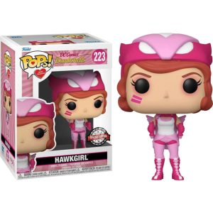 The image shows the box with the Funko Pop! With Purpose: BC Awareness - DC Comics Bombshell - Hawkgirl #223 figure toy, on her right side you can see the Funko Pop! With Purpose: BC Awareness - DC Comics Bombshell - Hawkgirl #223 figure/toy  