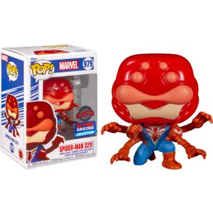 Obrazek pokazuje pudełko z figurką/zabawką w środku Funko Pop! Marvel: Beyond Amazing - Spider-Man 2211 #979, po jego prawej jest sama figurka/zabawka Funko Pop! Marvel: Beyond Amazing - Spider-Man 2211 #979