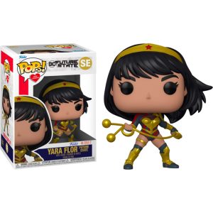Obrazek przedstawia pudełko w którym jest figurka. zabawka Funko Pop! Heroes: DC Future State - Yara Flor #SE, a po prawe znajduje się już sama figurka Funko Pop! Heroes: DC Future State - Yara Flor #SE