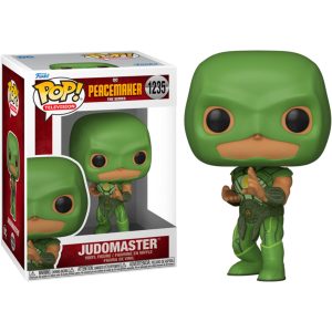 The image shows a box with a Funko Pop! Television: DC Peacemaker - Judomaster #1235 figure/toy inside, and to the right of it is the Funko Pop! Television: DC Peacemaker - Judomaster #1235 figure/toy itself
