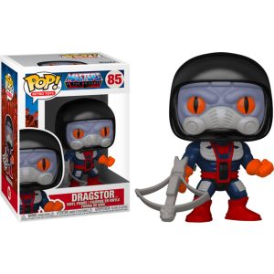 The image shows a box with a Funko Pop! Retro Toys: Masters Of The Universe - Dragstor #85 figure/toy inside, and to the right of it is the Funko Pop! Retro Toys: Masters Of The Universe - Dragstor #85 figure/toy itself  