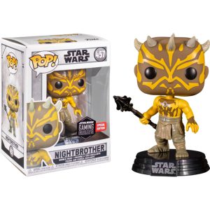 Obrazek ukazuje pudełko z figurką/zabawką Funko Pop! Star Wars: Nightbrother (Special Edition) #457 w środku, a po jego prawej znajduje się sama figurka/zabawka Funko Pop! Star Wars: Nightbrother (Special Edition) #457