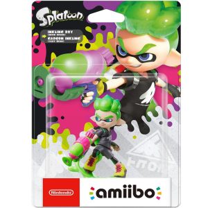 Na obrazku znajduje się zabawka w opakowaniu. Jest to zabawka Nintendo Amiibo Splatoon Inkling Boy w kolorze Neon green.