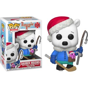 Obrazek ukazuje pudełko z figurką/zabawką Funko Pop! Christmas: Peppermint Lane - Dauber Higgins #08 w środku, a po jego prawej znajduje się sama figurka/zabawka Funko Pop!  Christmas: Peppermint Lane - Dauber Higgins #08