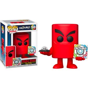 Obrazek ukazuje pudełko z figurką/zabawką Funko Pop! Retro Toys: Trouble Game - Trouble Board #98 w środku, a po jego prawej znajduje się sama figurka/zabawka Funko Pop! Retro Toys: Trouble Game - Trouble Board #98