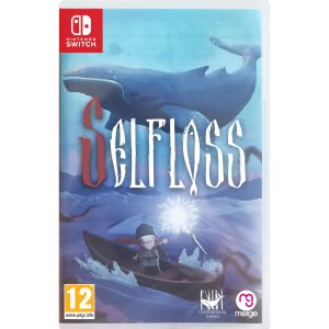 The image shows the box for the game Selfloss on the Nintendo Switch console. The cover illustration is all in shades of blue. At the top, you can see a whale flying like a bird, and at the bottom, a river with an old man on a boat. A light flashes next to the figure. Branches can be seen around the river. Between the whale and the old man is the title of the game Selfloss.    