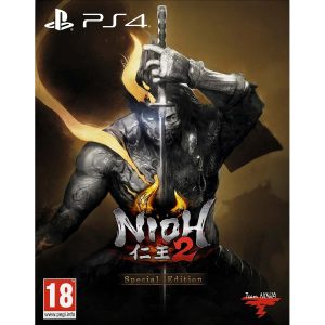 The image shows the box of the game Nioh 2 Special Edition for the PS4 console. The illustration of the game shows the main character facing the viewer and holding a sword with the blade down along his body. At the bottom you can see the title of the game Nioh 2 Special Edition  