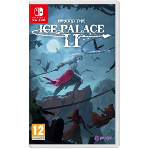 The image shows the box of the game Beyond The Ice Palace 2 for the Nintendo Switch console. The illustration shows the main character with a chain in his hand. He stands on a slope. Around him are characters dressed in red, whom he throws off the slope with a chain. At the top is the title of the game Beyond The Ice Palace 2.   