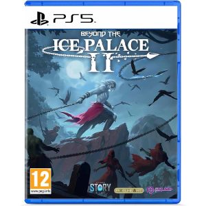 The image shows the box of the game Beyond The Ice Palace 2 for the PS5 console. The illustration shows the main character with a chain in his hand. He stands on a slope. Around him are characters dressed in red, whom he throws off the slope with a chain. At the top is the title of the game Beyond The Ice Palace 2.   
